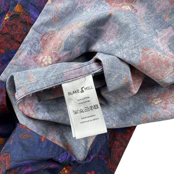 Blake Mill Men's Purple Red Skull Roses Patterned Button Up Shirt Men's XL - Picture 6 of 6